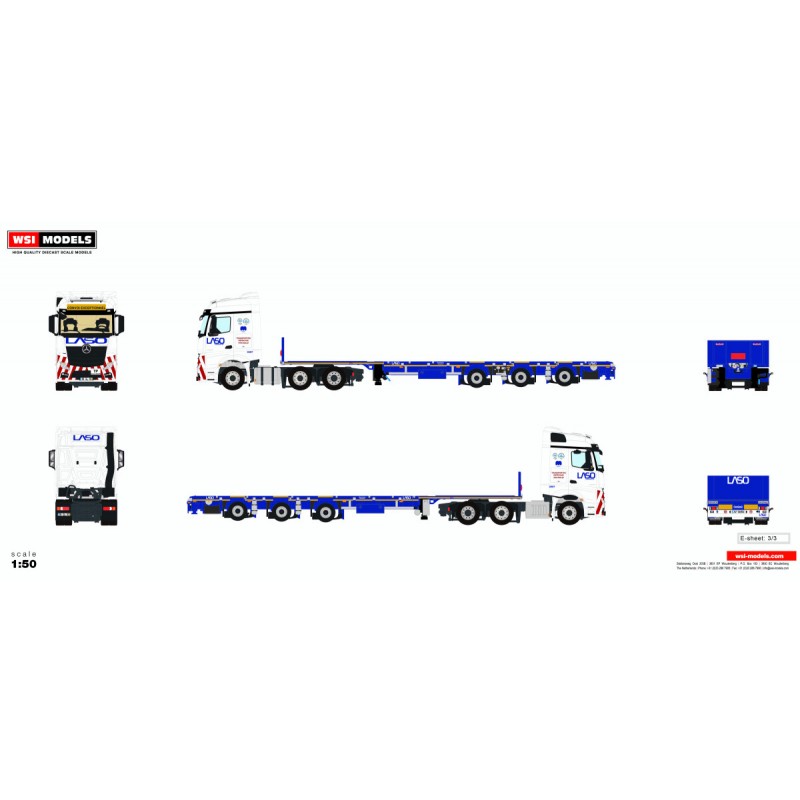 Laso Mercedes-Benz Actros Mp4 Stream Space 6X2 With Twin Steer Megatrailer Flatbed - 3 Axle Laso Mercedes-Benz Actros Mp4 Stream Space 6X2 With Twin Steer Megatrailer Flatbed - 3 Axle