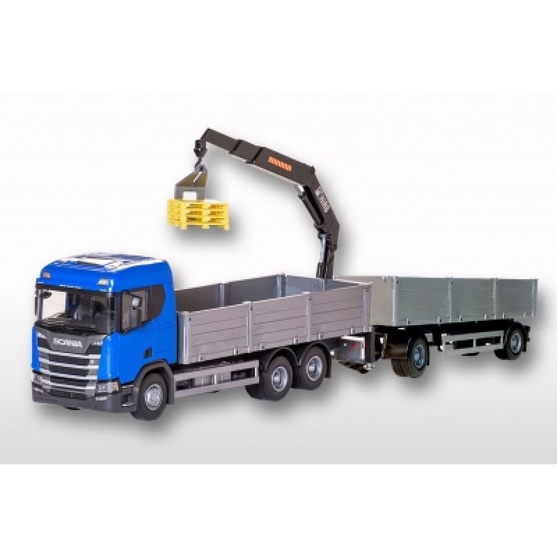 Scania Cr 500 Ng Open Platform With Crane & Trailer - Blue 1:25 Scale