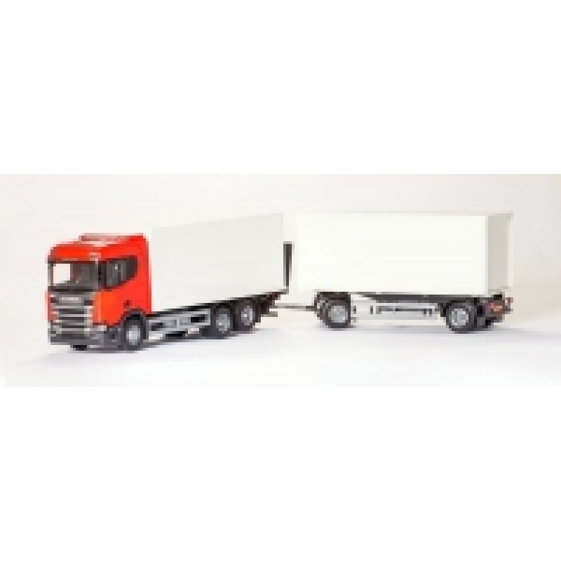 Scania Cs20H 6X4 Rigid Box With Box Trailer - Red 1:25 Scale